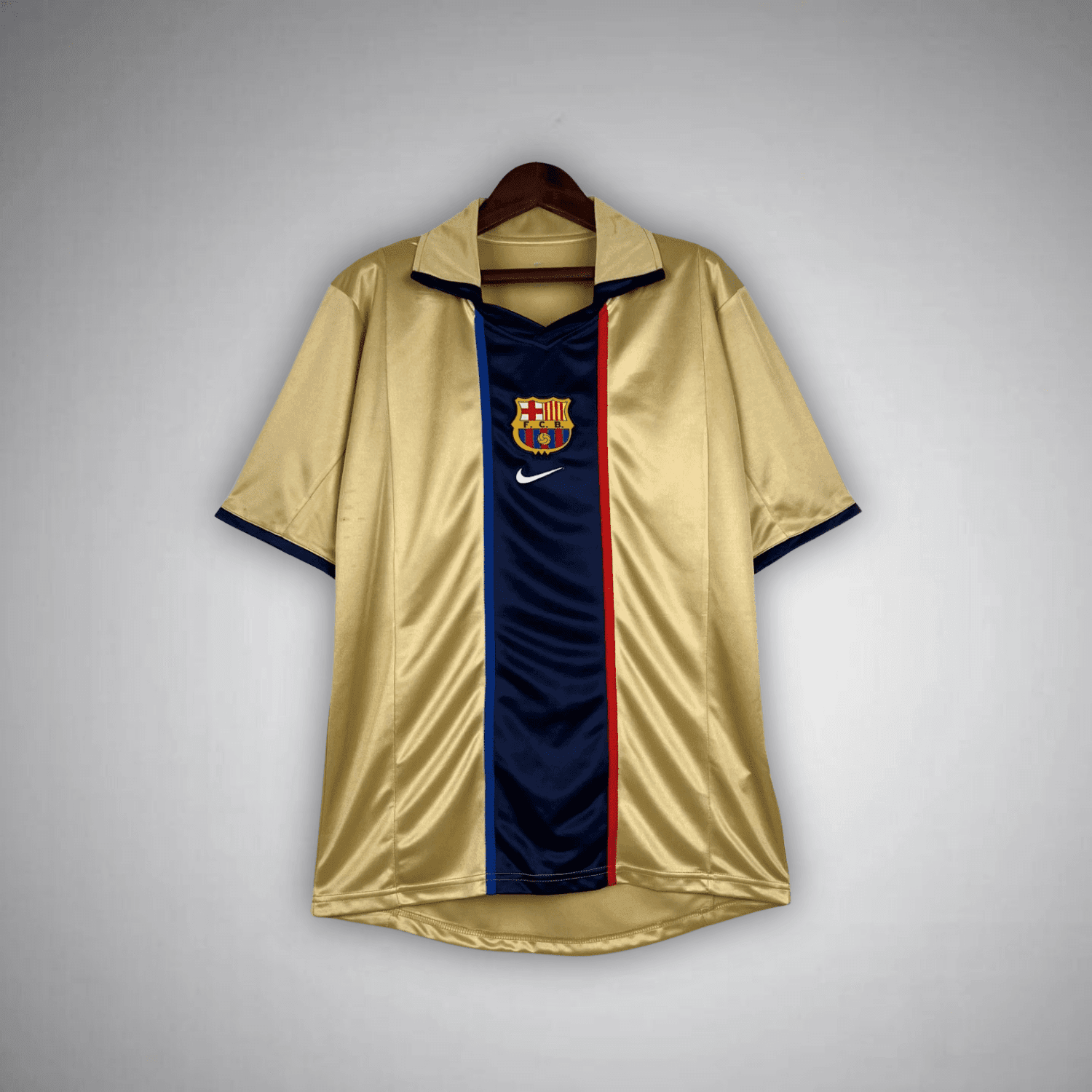 02/03 FC Barcelona Gold Away Retro Kit from FootballPrestige.com - Premium Football Kits
