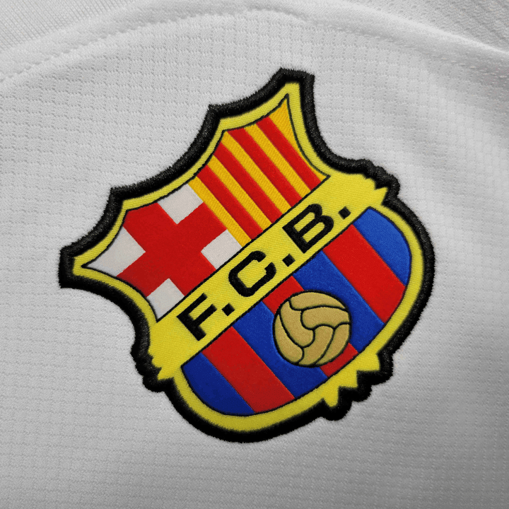 23/24 FC Barcelona White Long Sleeve Away Kit from FootballPrestige.com - Premium Football Kits