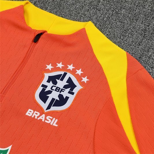 25/26 Brazil Training Orange Kids Size Tracksuit from FootballPrestige.com - Premium Football Kits