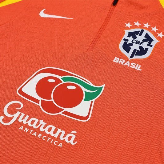 25/26 Brazil Training Orange Kids Size Tracksuit from FootballPrestige.com - Premium Football Kits