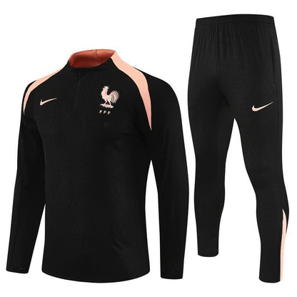 25/26 France Training Black/Light Pink Kids Size Tracksuit from FootballPrestige.com - Premium Football Kits
