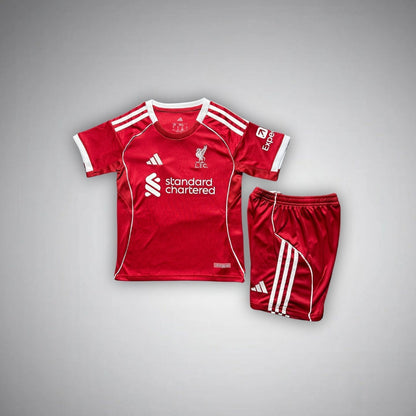 25/26 Liverpool Home Kids Size Kit from FootballPrestige.com - Premium Football Kits
