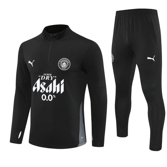 25/26 Manchester City x Asahi Black Kids Size Tracksuit from FootballPrestige.com - Premium Football Kits