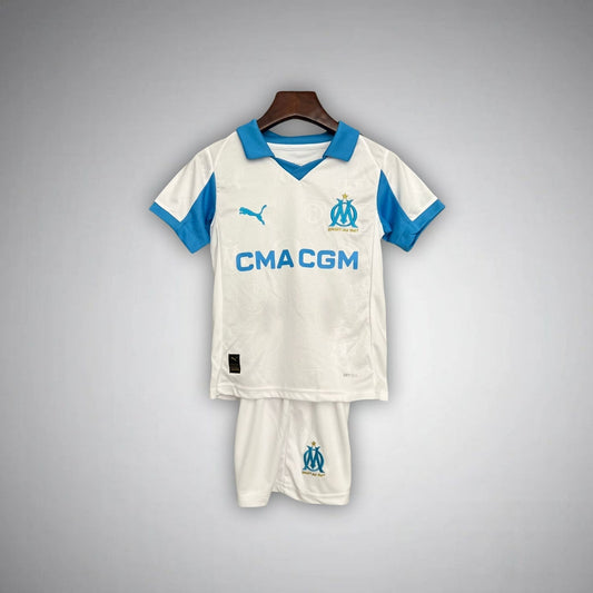 25/26 Marseille Home Kids Size Kit from FootballPrestige.com - Premium Football Kits
