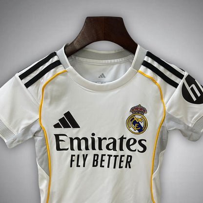 25/26 Real Madrid Home Kids Size Kit from FootballPrestige.com - Premium Football Kits