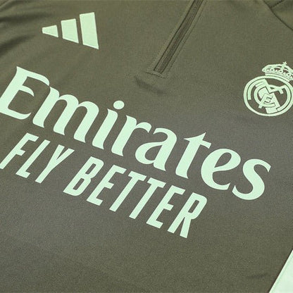 25/26 Real Madrid Training Dark Olive Kids Size Tracksuit from FootballPrestige.com - Premium Football Kits