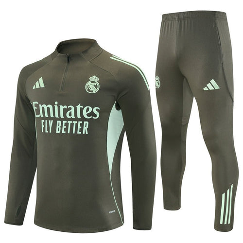 25/26 Real Madrid Training Dark Olive Kids Size Tracksuit from FootballPrestige.com - Premium Football Kits