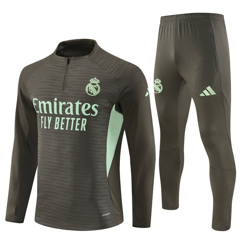 25/26 Real Madrid Training Dark Olive Kids Size Tracksuit from FootballPrestige.com - Premium Football Kits