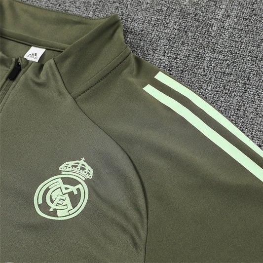 25/26 Real Madrid Training Dark Olive Tracksuit from FootballPrestige.com - Premium Football Kits