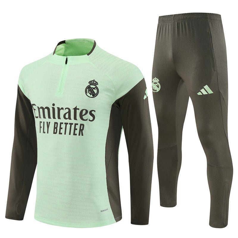 25/26 Real Madrid Training Lime Green Kids Size Tracksuit from FootballPrestige.com - Premium Football Kits