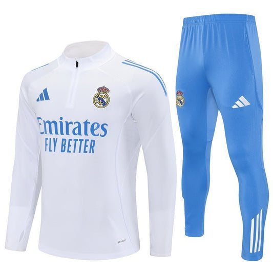25/26 Real Madrid Training White/Light Blue Tracksuit from FootballPrestige.com - Premium Football Kits