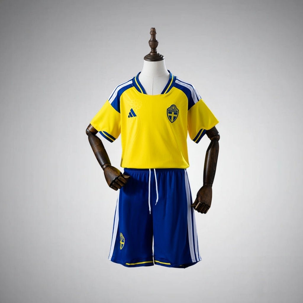 2026 Sweden Home Kids Size Kit from FootballPrestige.com - Premium Football Kits