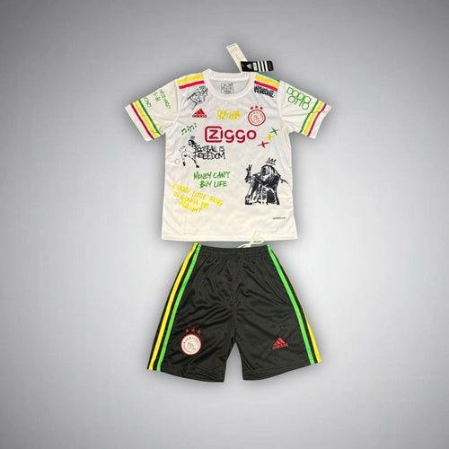 Ajax "Bob Marley" White Premium Kids Size Kit from FootballPrestige.com - Premium Football Kits