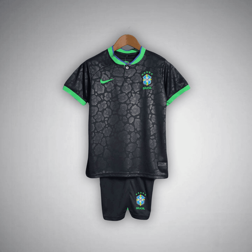 Brazil "Black Leopard" Premium Kids Size Kit from FootballPrestige.com - Premium Football Kits