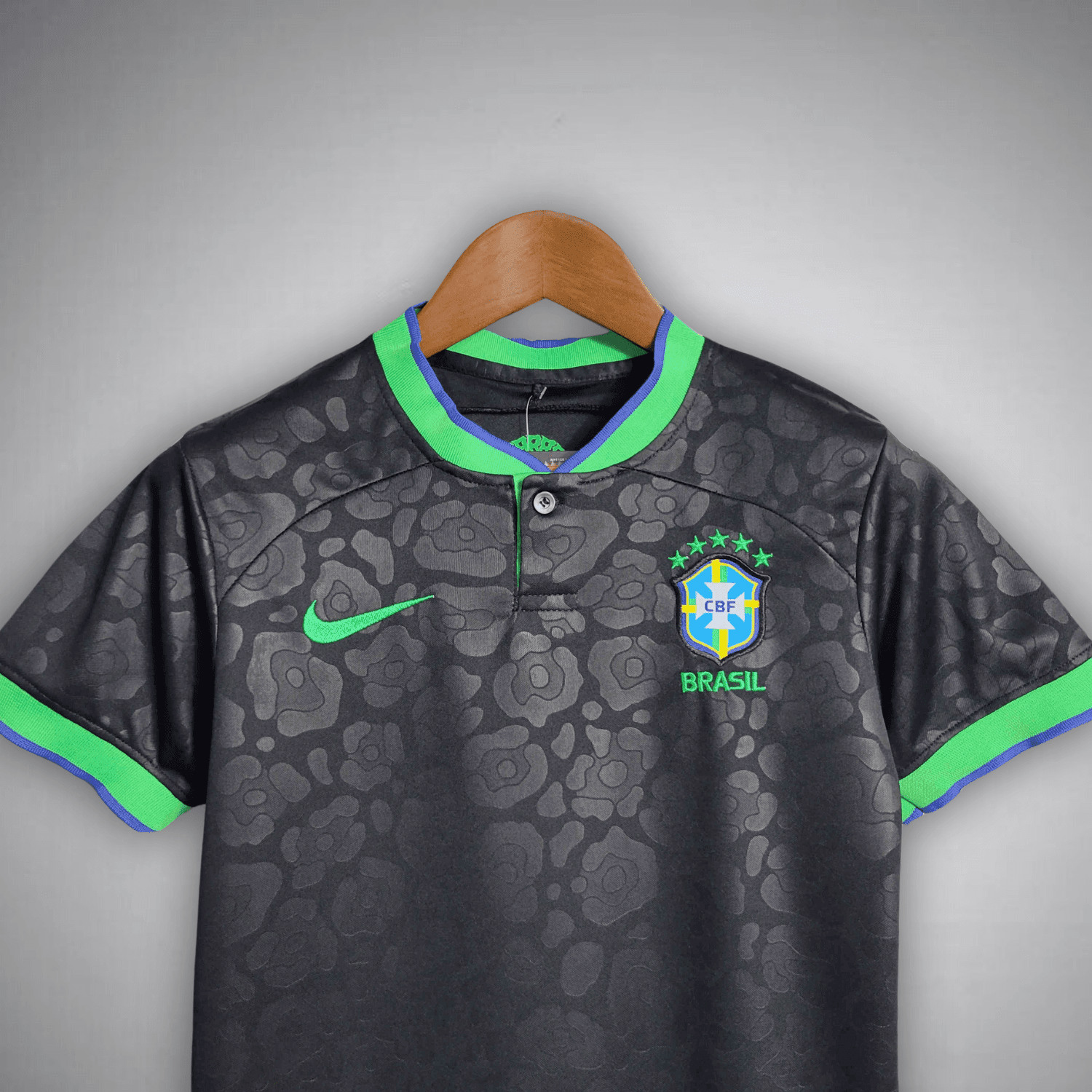 Brazil "Black Leopard" Premium Kids Size Kit from FootballPrestige.com - Premium Football Kits