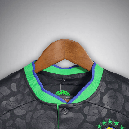 Brazil "Black Leopard" Premium Kids Size Kit from FootballPrestige.com - Premium Football Kits