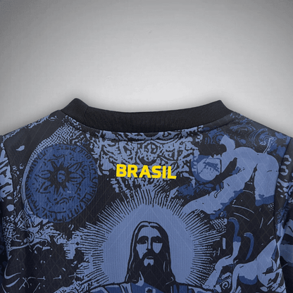 Brazil "Jesus" Premium Blue Kids Size Kit from FootballPrestige.com - Premium Football Kits