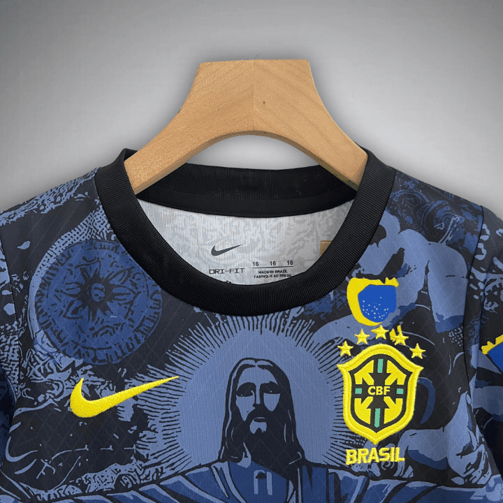 Brazil "Jesus" Premium Blue Kids Size Kit from FootballPrestige.com - Premium Football Kits
