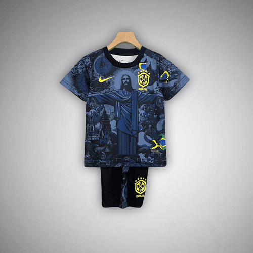 Brazil "Jesus" Premium Blue Kids Size Kit from FootballPrestige.com - Premium Football Kits