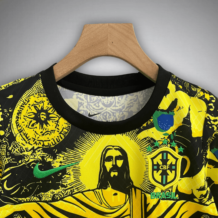 Brazil "Jesus" Premium Kids Size Yellow Kit from FootballPrestige.com - Premium Football Kits