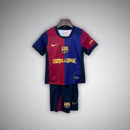 FC Barcelona x Cactus Jack Home Kids Size Kit from FootballPrestige.com - Premium Football Kits