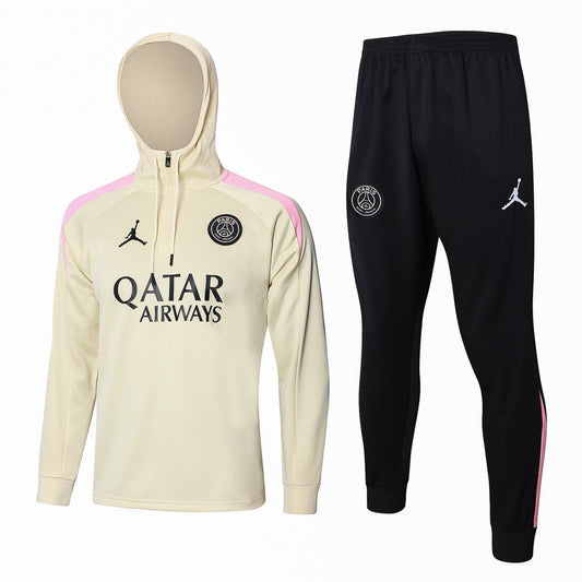 PSG Beige and Black Premium Tracksuit from FootballPrestige.com - Premium Football Kits