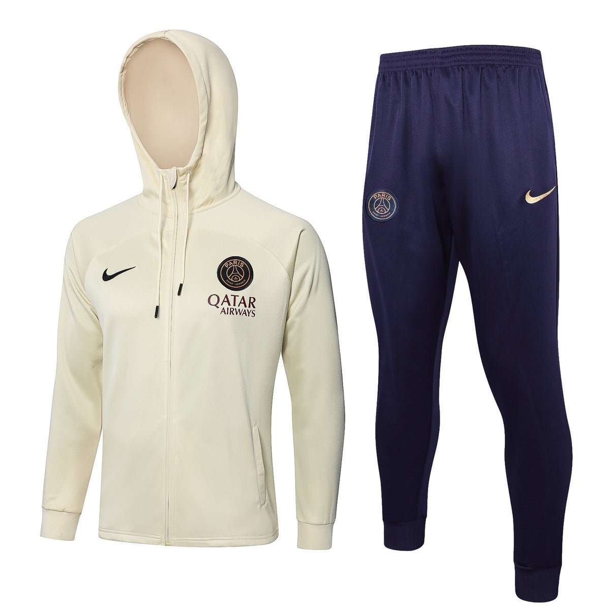 PSG Beige and Dark Blue Premium Tracksuit from FootballPrestige.com - Premium Football Kits