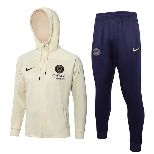 PSG Beige and Dark Blue Premium Tracksuit from FootballPrestige.com - Premium Football Kits