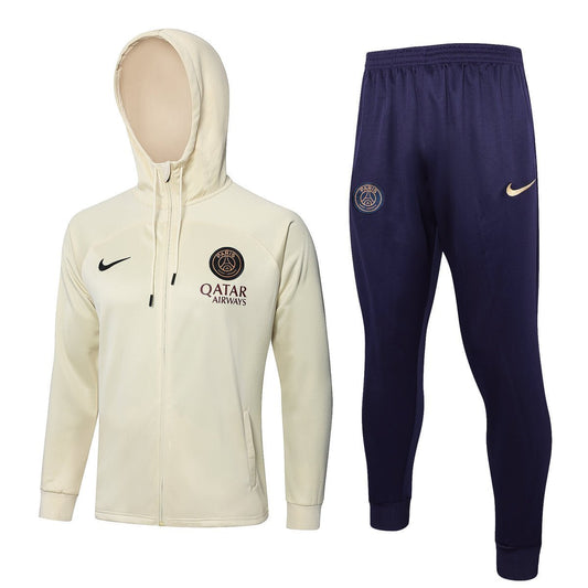 PSG Beige and Dark Blue Premium Tracksuit from FootballPrestige.com - Premium Football Kits