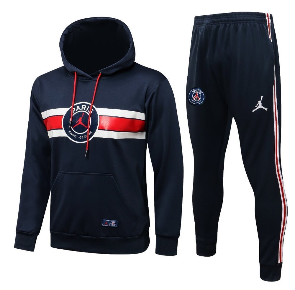 PSG Dark Blue and Red x White Premium Tracksuit from FootballPrestige.com - Premium Football Kits