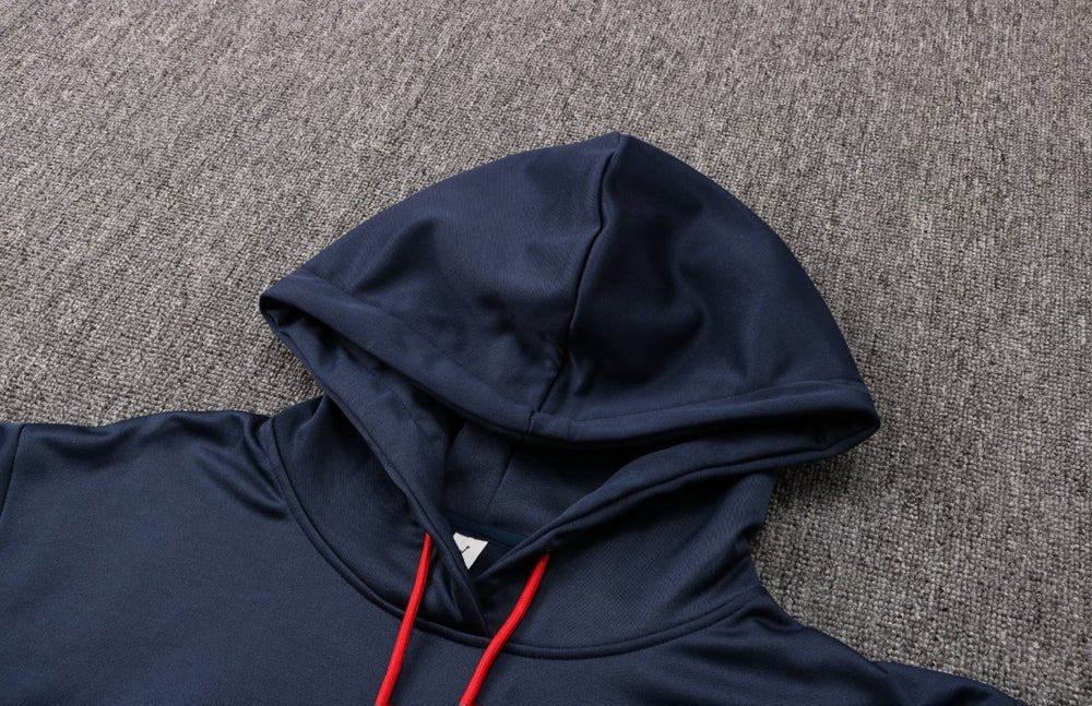 PSG Dark Blue and Red x White Premium Tracksuit from FootballPrestige.com - Premium Football Kits